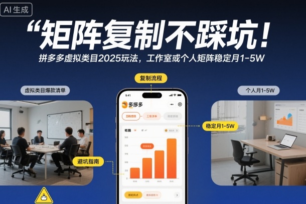 矩阵复制不踩坑！拼多多虚拟类目2025玩法，工作室或者个人矩阵稳定月1-5W【揭秘】-七量思维