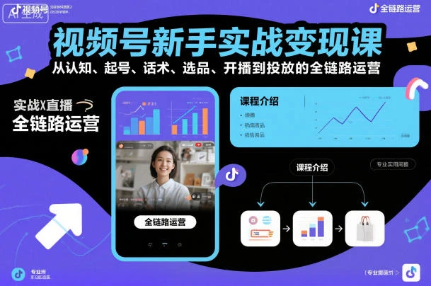 【精】视频号新手实战变现课,从认知、起号、话术、选品、开播到投放的全链路运营-七量思维