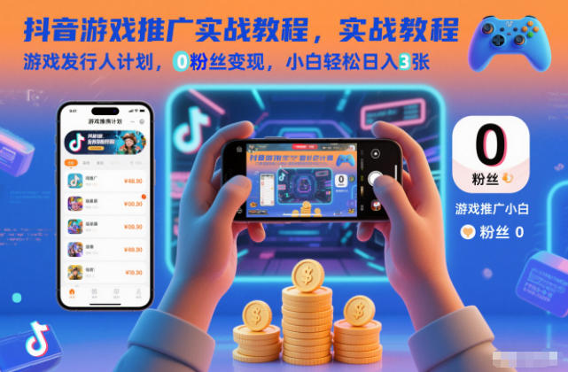 抖音游戏推广实战教程,游戏发行人计划,0粉丝变现,小白轻松日入3张-七量思维