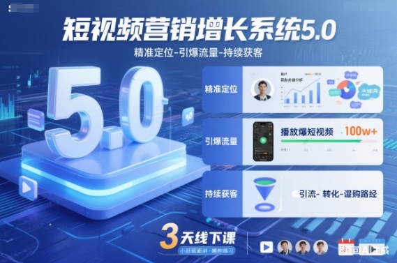 短视频营销增长系统5.0,精准定位-引爆流量-持续获客,3天线下课(音频+图片)-七量思维
