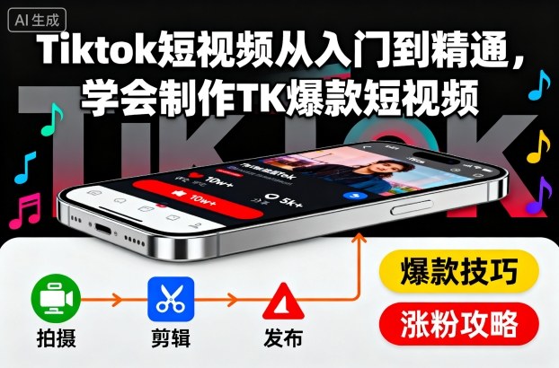 Tiktok短视频从入门到精通,学会制作TK爆款短视频-七量思维