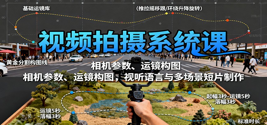 视频拍摄系统课：相机参数、运镜构图，视听语言与多场景短片制作-七量思维