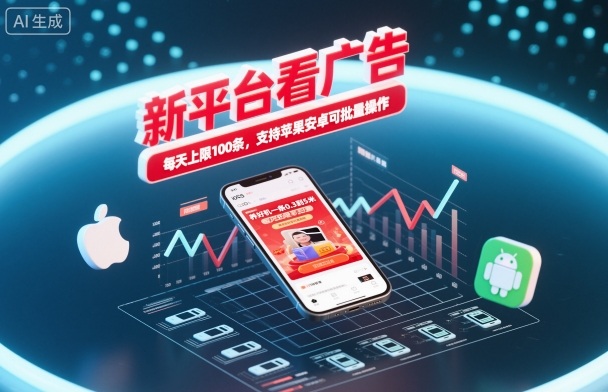 新平台看广告，养好机一条0.3到5米，每天上限100条，支持苹果安卓可批量操作-七量思维