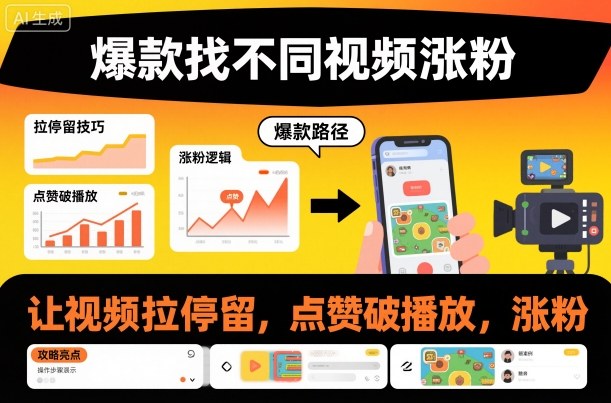 爆款找不同视频涨粉,让视频拉停留,实现点赞,破播放,涨粉-七量思维