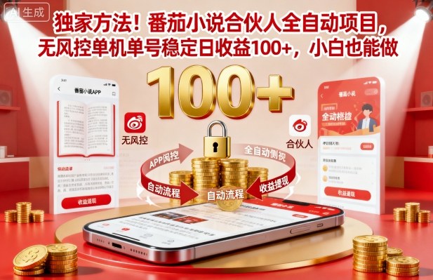 独家方法！番茄小说合伙人全自动挂G项目，无风控单机单号稳定日收益100+，小白也能做【揭秘】-七量思维