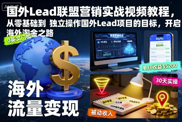 国外Lead联盟营销实战视频教程,从零基础到独立操作国外Lead项目的目标,开启海外淘金之路-七量思维