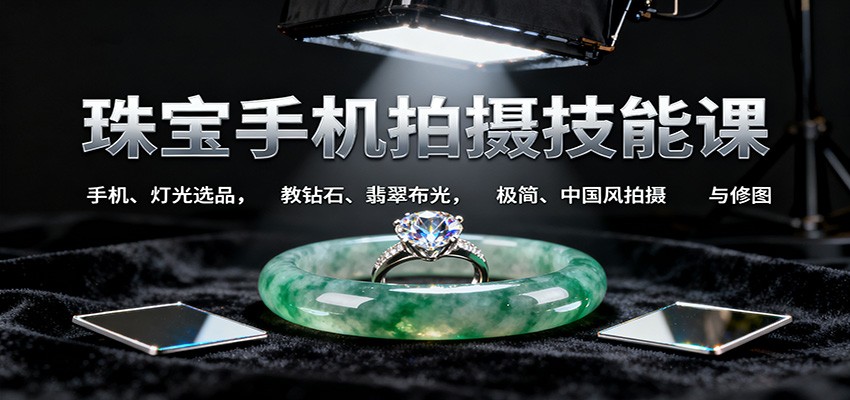 珠宝手机拍摄技能课:手机、 灯光选品,教钻石、翡翠布光,极简、中国风拍摄与修图-七量思维