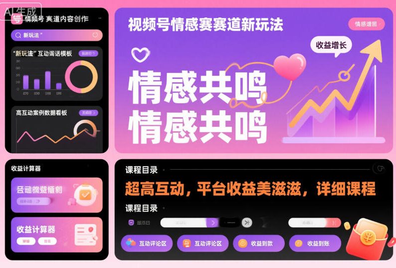 视频号情感赛道新玩法,超高互动,平台收益美滋滋,详细课程-七量思维