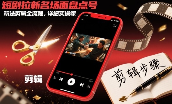 短剧拉新名场面盘点号玩法剪辑全流程,详细实操课-七量思维