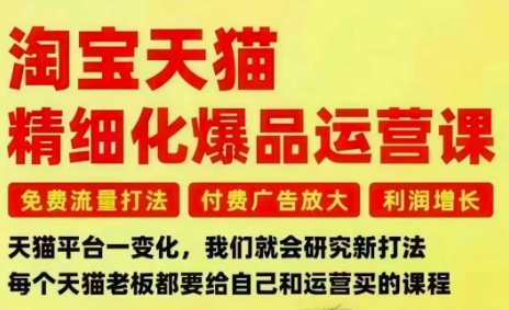 淘宝天猫精细化爆品运营课，免费流量打法-付费广告放大-利润增长-三大核心痛点，一次全部解决-七量思维