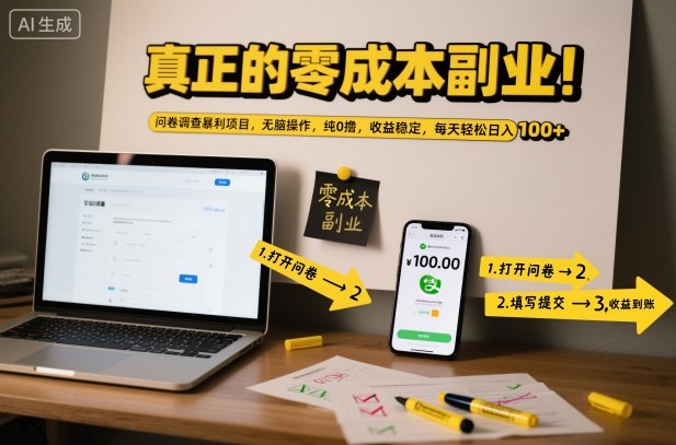 真正的零成本副业!问卷调查暴利项目,无脑操作,纯0撸,收益稳定,每天轻松日入100+【揭秘】-七量思维