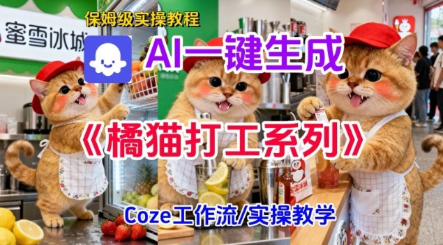 Coze扣子工作流一键生成胖橘猫打工短视频，保姆级实操搭建教学-七量思维