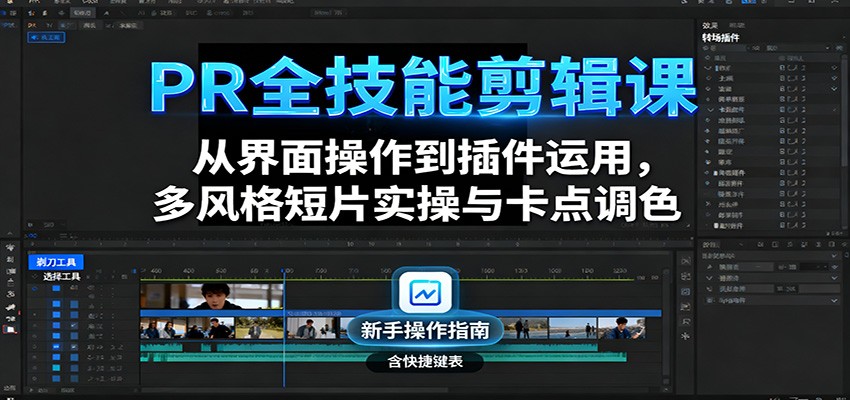 PR全技能剪辑课：从界面操作到插件运用，多风格短片实操与卡点调色-七量思维
