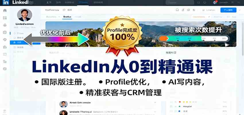 LinkedIn从0到精通课:国际版注册,Profile优化,AI写内容,精准获客与CRM管理-七量思维