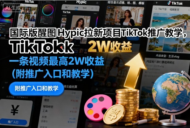 国际版醒图Hypic拉新项目TikTok推广教学，一条视频最高2W收益（附推广入口和教学）-七量思维