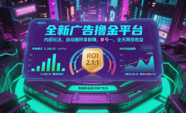 全新广告撸金平台,内部玩法,自动搬砖拿躺賺,单号一天保底2张+,全天两倍收益【揭秘】-七量思维