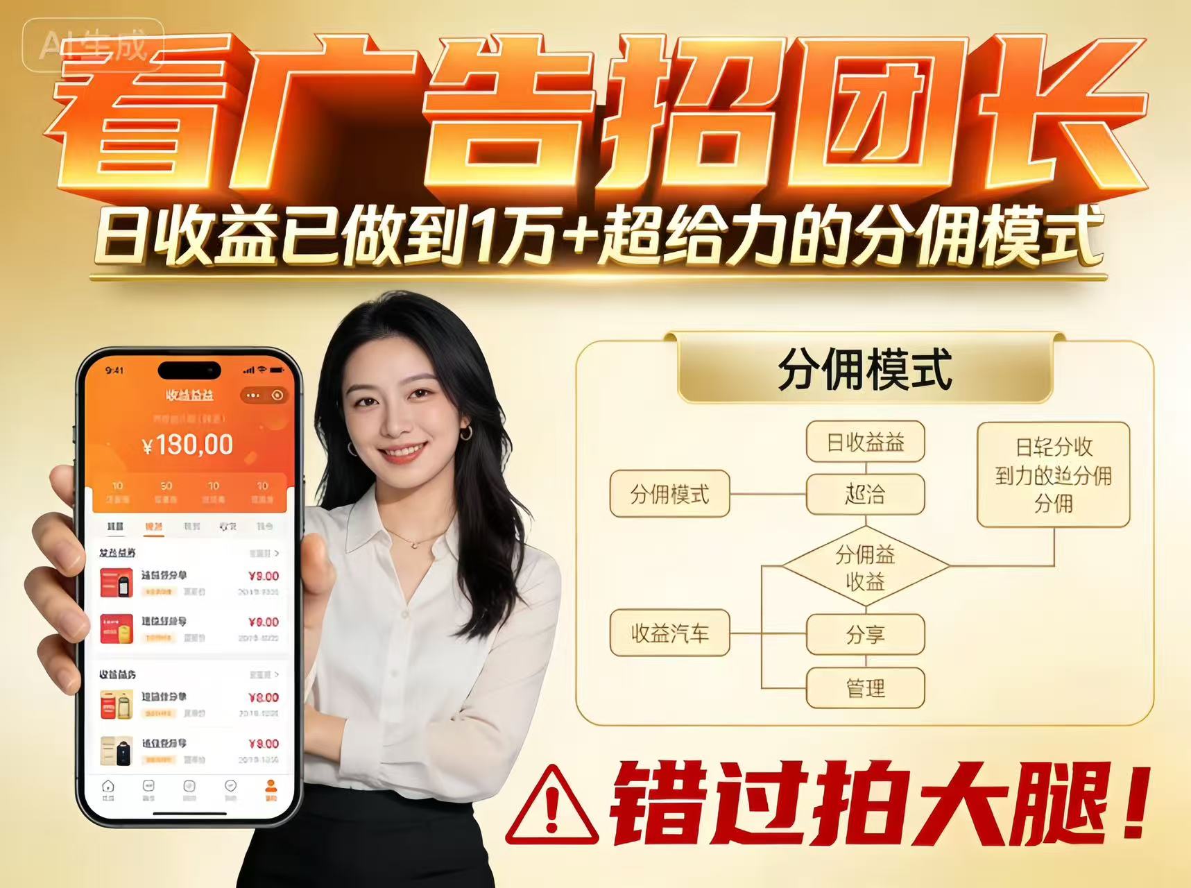 看广告招团长，团队收益已做到日入1万，分佣模式超给力，错过拍大腿-七量思维