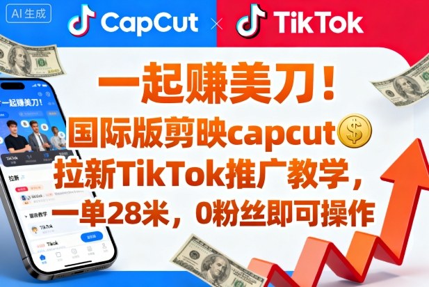 一起賺美刀！国际版剪映capcut拉新TikTok推广教学，一单28米，0粉丝即可操作（附推广入口和教学）-七量思维