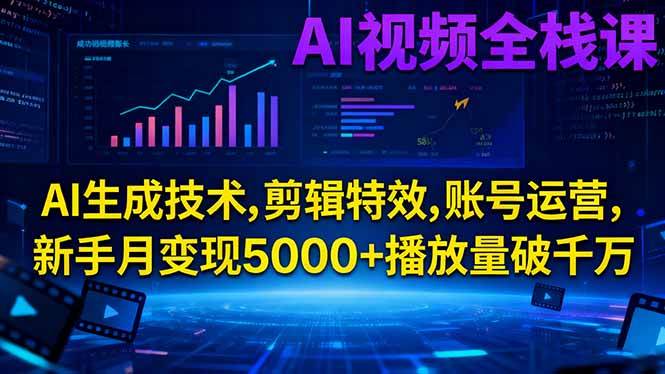 (16603期)AI视频全栈课:AI生成技术,剪辑特效,账号运营,新手月变现5000+播放量破千万-七量思维