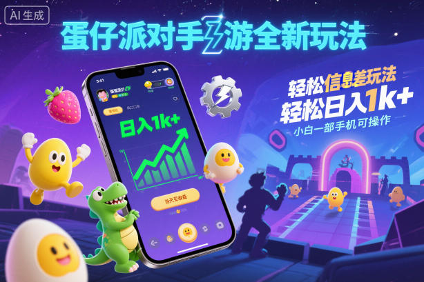 蛋仔派对手游全新玩法,轻松日入1k+,风口信息差玩法,当天见收益,小白一部手机可操作-七量思维