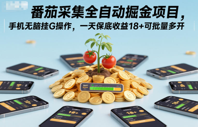 番茄采集全自动掘金项目,手机无脑挂G操作,一天保底收益18+可批量多开【揭秘】-七量思维
