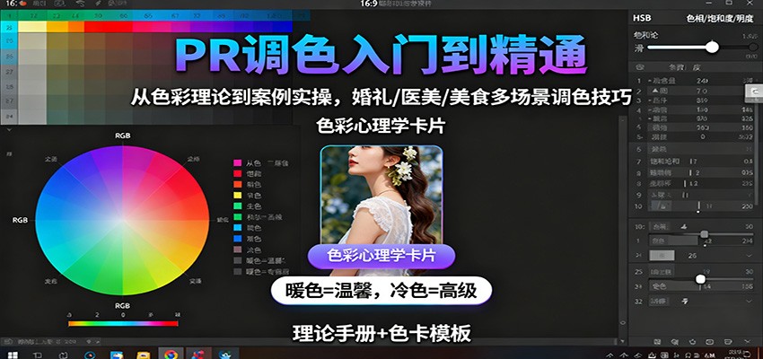 PR调色入门到精通：从色彩理论到案例实操，婚礼/医美/美食多场景调色技巧-七量思维