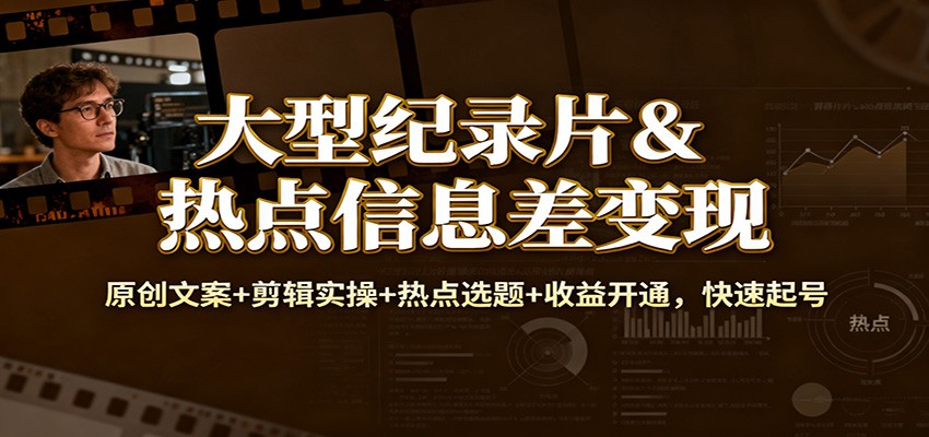 大型纪录片&热点信息差变现:原创文案+剪辑实操+热点选题+收益开通,快速起号-七量思维
