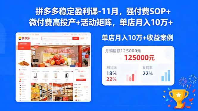(16473期)拼多多稳定盈利课-11月,强付费SOP+微付费高投产+活动矩阵,单店月入10万+-七量思维