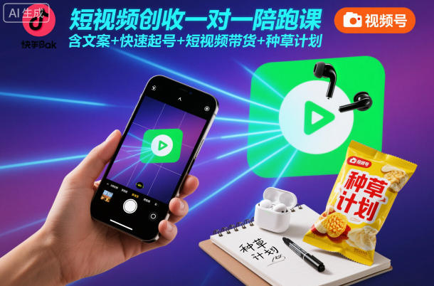 短视频创收一对一陪跑课，含文案+快速起号+短视频带货+种草计划-七量思维