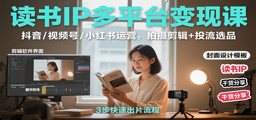 读书IP多平台变现课：抖音/视频号/小红书运营，拍摄剪辑+投流选品-七量思维