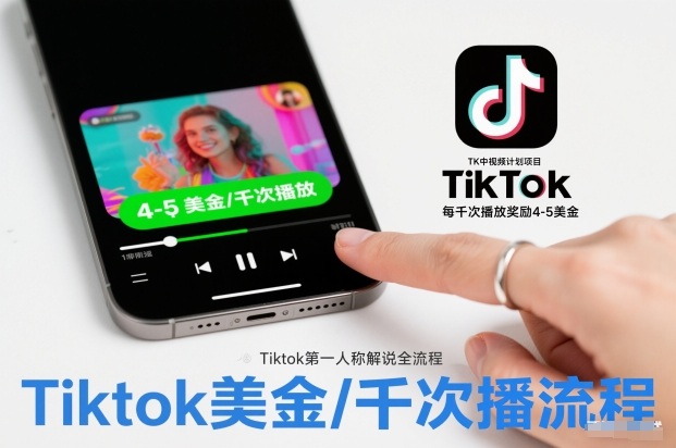 TK中视频计划项目,Tiktok第一人称解说流程,每干次播放奖励4-5美金-七量思维