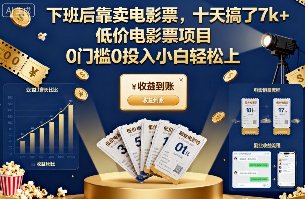 下班后靠卖电影票,十天搞了7k+,低价电影票项目,0门槛0投入小白轻松上手【揭秘】-七量思维